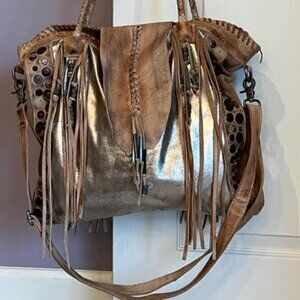 Free People Canyonland Metallic Leather Fringe Tote